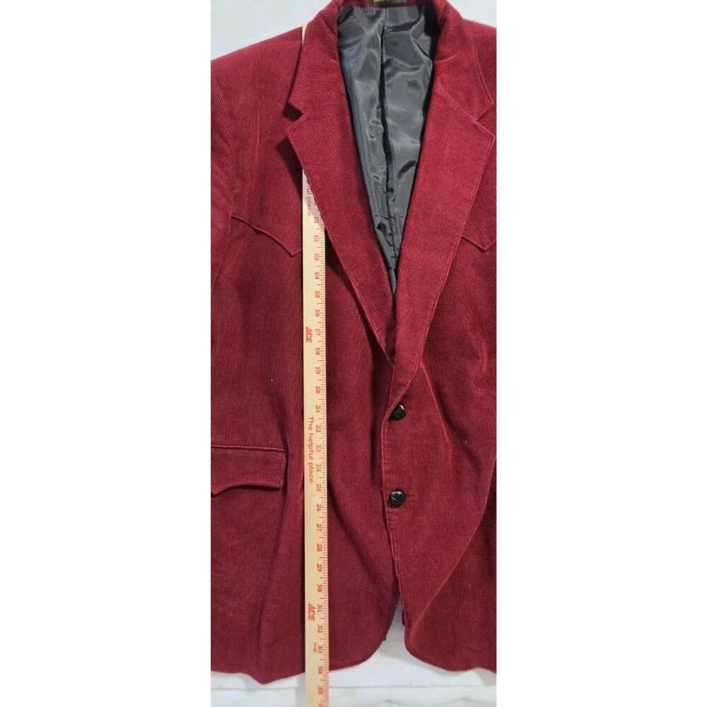 Sheplers Men 54L Western Corduroy Blazer Jacket Red Maroon Yoke Elbow Patch Tall